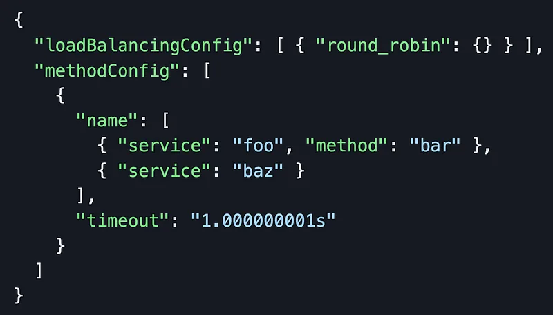 Example ServiceConfig JSON